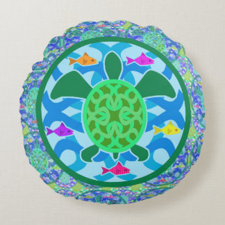 Green Sea Turtle Round Pillow