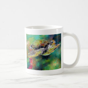Green Sea Turtle Silk Painting Coffee Mug