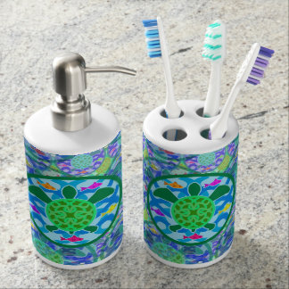 Green Sea Turtle Soap Dispenser And Toothbrush Holder
