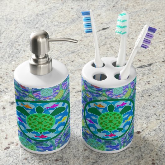 Green Sea Turtle Soap Dispenser And Toothbrush Holder (Front)