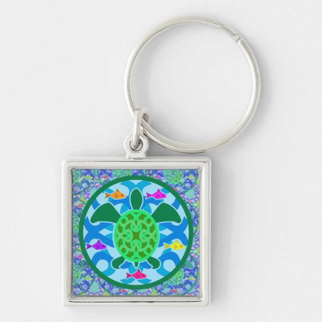Green Sea Turtle Square Keychain (Front)