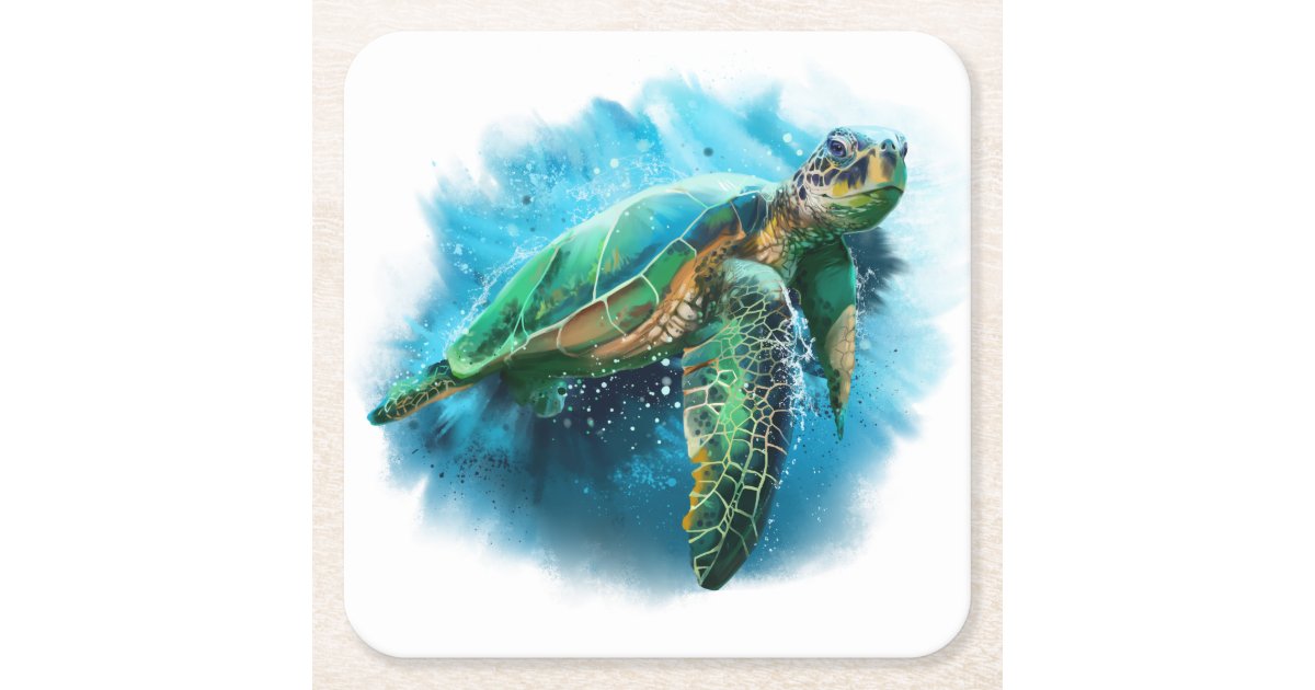 Green Sea Turtle Square Paper Coaster | Zazzle