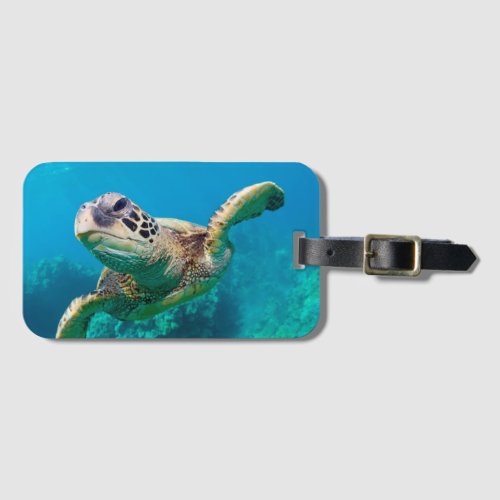 Green Sea Turtle Swimming Over Coral Reef Hawaii Luggage Tag