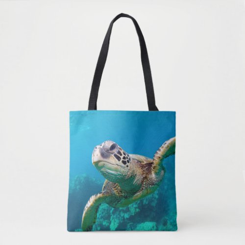 Green Sea Turtle Swimming Over Coral Reef Hawaii Tote Bag