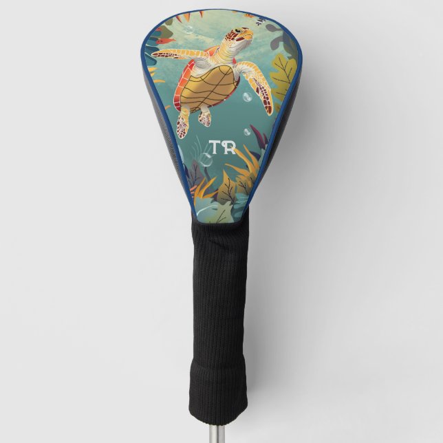 Green Sea Turtle Swims The Pacific Ocean Golf Head Cover (Front)