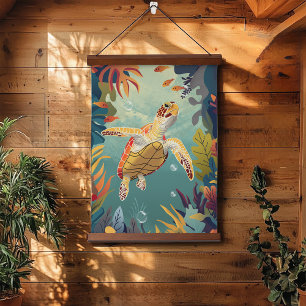 Green Sea Turtle Swims The Pacific Ocean Hanging Tapestry