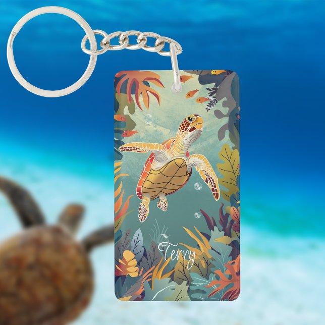 Green Sea Turtle Swims The Pacific Ocean Keychain (Creator Uploaded)