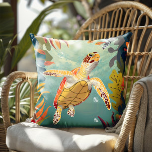 Green Sea Turtle Swims The Pacific Ocean Outdoor Pillow