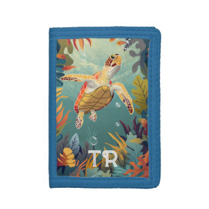 Green Sea Turtle Swims The Pacific Ocean Trifold Wallet