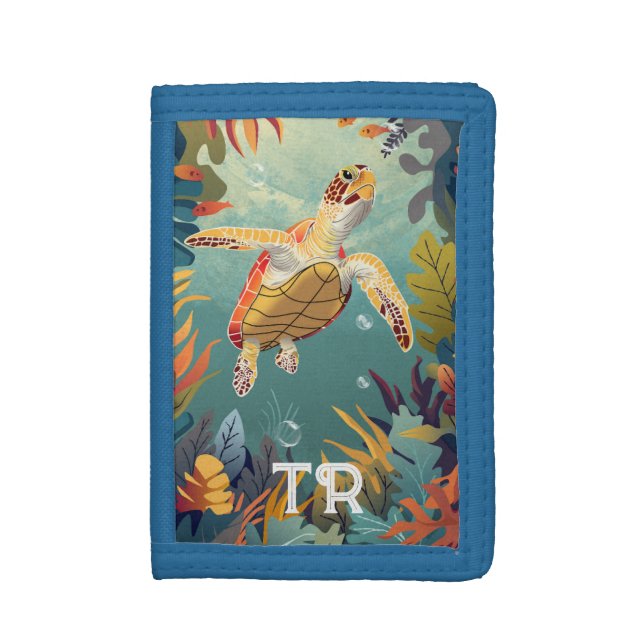 Green Sea Turtle Swims The Pacific Ocean Trifold Wallet (Front Vertical)