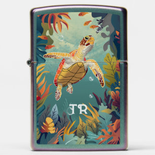 Green Sea Turtle Swims The Pacific Ocean Zippo Lighter