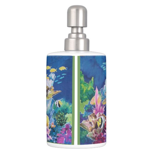 Green Sea Turtle Tropical Ocean Fish Soap Dispenser & Toothbrush Holder (Back)