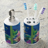 Green Sea Turtle Tropical Ocean Fish Soap Dispenser & Toothbrush Holder (Front)