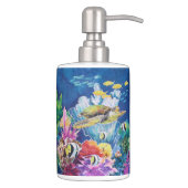 Green Sea Turtle Tropical Ocean Fish Soap Dispenser & Toothbrush Holder (Right)
