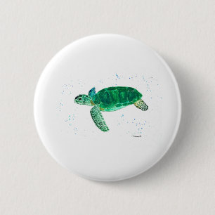 Green sea turtle watercolor coastal tropical ocean button