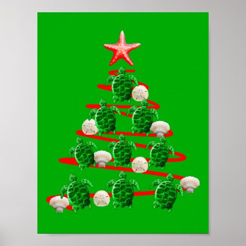 Green Sea Turtles Christmas Tree Poster