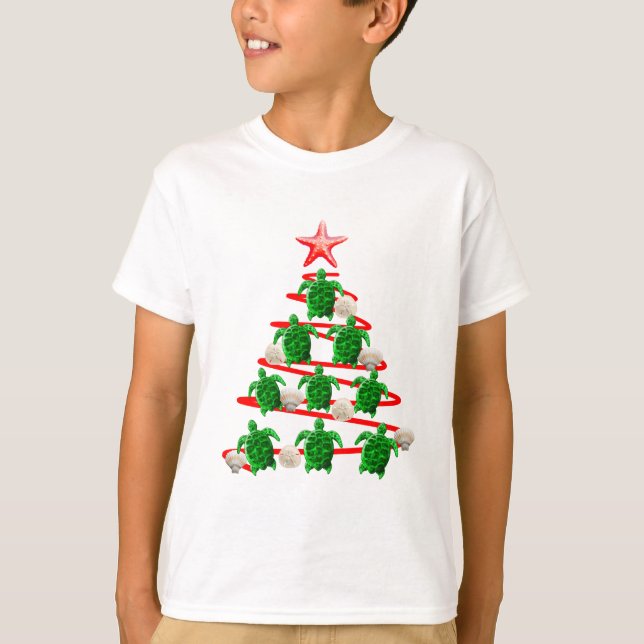 Green Sea Turtles Christmas Tree T-Shirt (Front)
