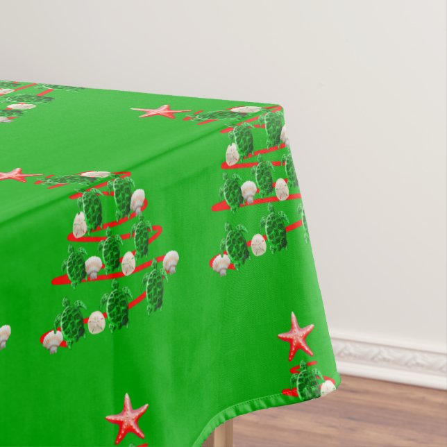 Green Sea Turtles Christmas Tree Tablecloth (In Situ)
