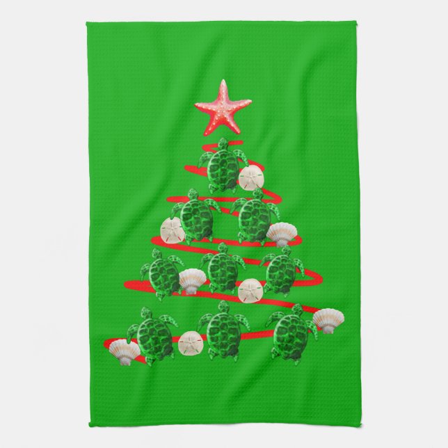Green Sea Turtles Christmas Tree Towel (Vertical)