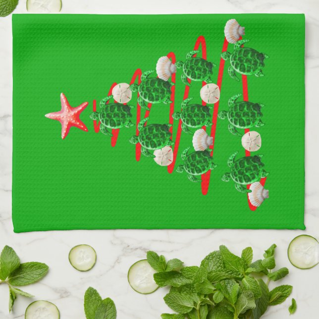 Green Sea Turtles Christmas Tree Towel (Folded)