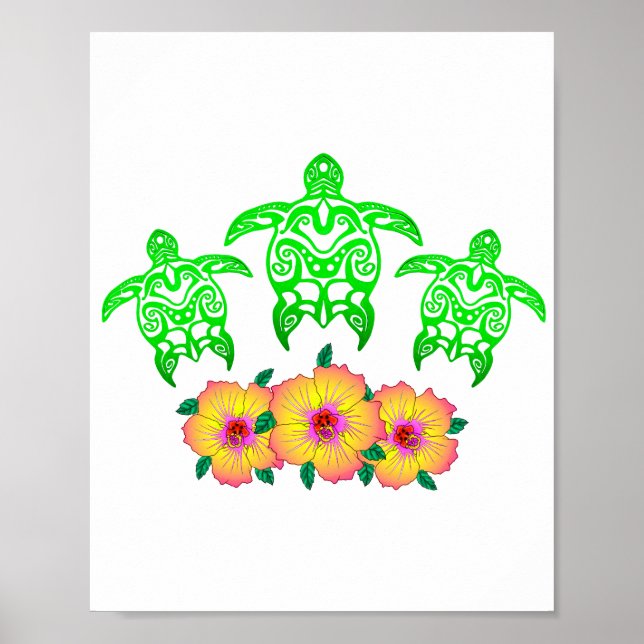 Green Sea Turtles Hawaiian Honu Poster (Front)