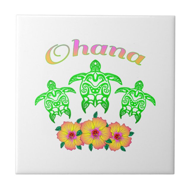 Green Sea Turtles Hawaiian Ohana Ceramic Tile (Front)