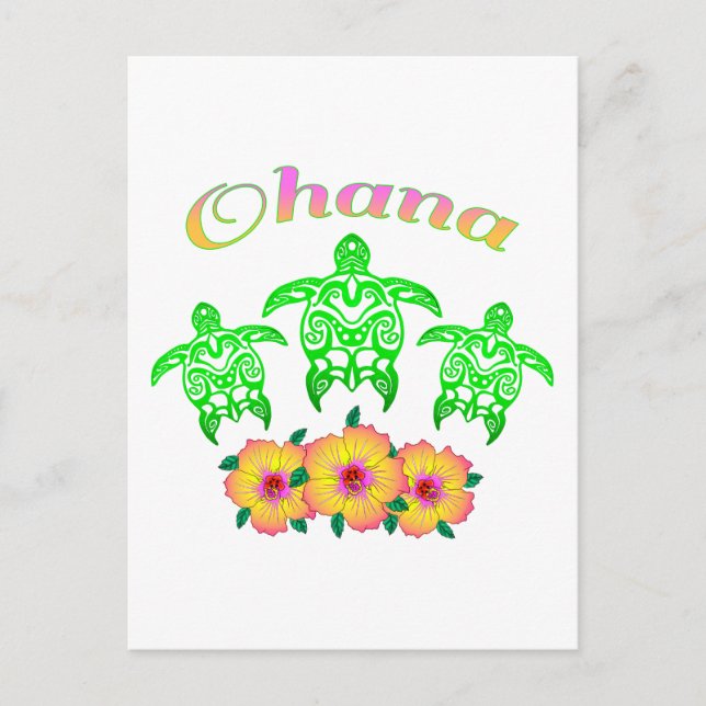 Green Sea Turtles Hawaiian Ohana Postcard (Front)