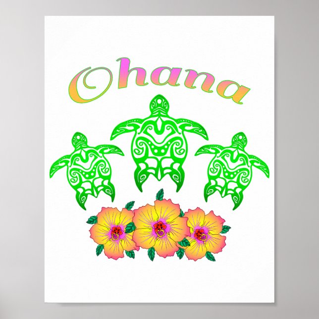 Green Sea Turtles Hawaiian Ohana Poster (Front)