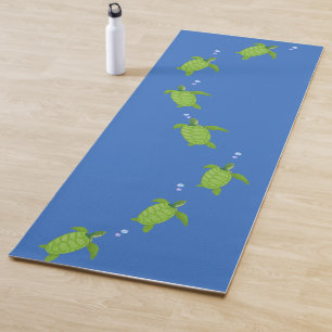 Green Sea Turtles on Ocean Blue Yoga Mat