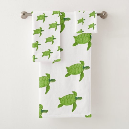 Green Sea Turtles on White Bath Towel Set | Zazzle.com