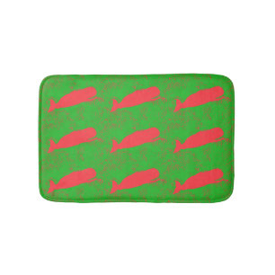 green sea with swimming  red whales bathroom mat
