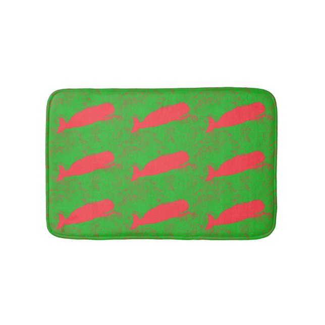 green sea with swimming  red whales bathroom mat (Front)