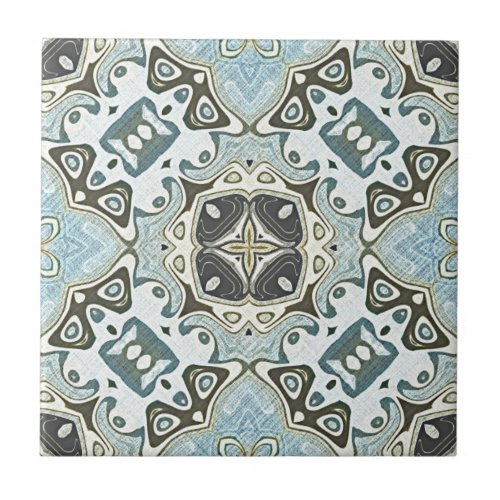 Green Seafoam Teal Turquoise Blue Ethnic Tribe Art Ceramic Tile