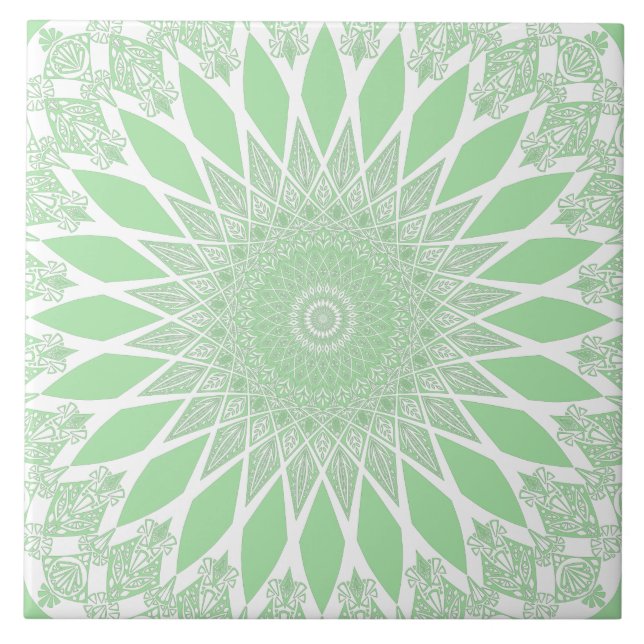 Green Seafoam Tristyns Mandala Ceramic Tile (Front)