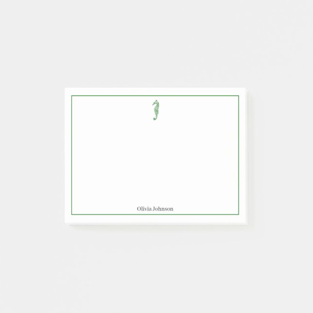 Green seahorse animal illustration sealife minimal post-it notes (Front)