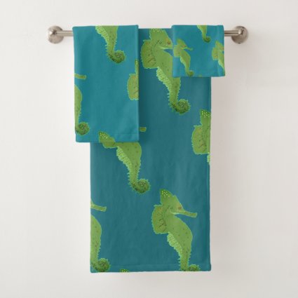 Green Seahorse  Bathroom Towel Set
