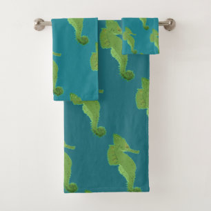 Green Seahorse Bathroom Towel Set