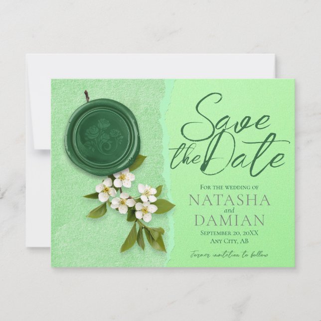 Green Seal Save the Wedding Date Invitation (Front)