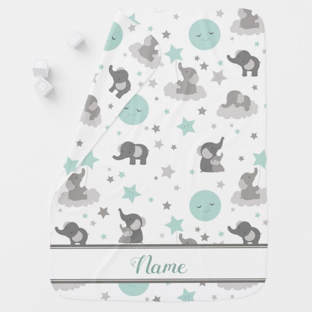 Green Seamless Elephant Pattern Baby Blanket (In Situ)