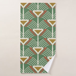 green seamless pattern with lines and geometry sha bath towel