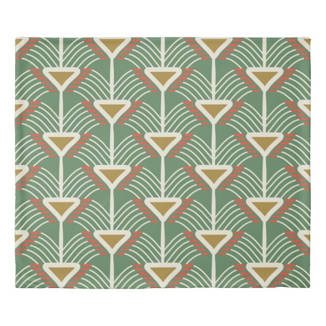 green seamless pattern with lines and geometry sha duvet cover (Front)