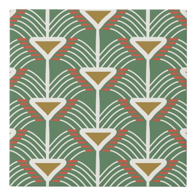 green seamless pattern with lines and geometry sha faux canvas print (Front)