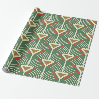 green seamless pattern with lines and geometry sha wrapping paper