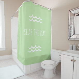 Green Seas the Day Waves Nautical Shower Curtain
