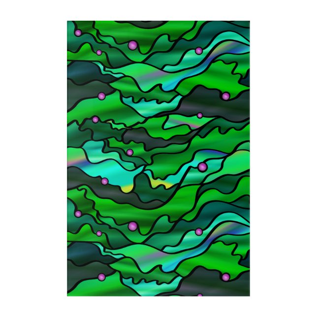 Green Seascape Stained Glass Abstract Acrylic Print (Front)