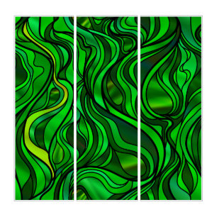 Green Seascape Stained Glass Abstract Triptych