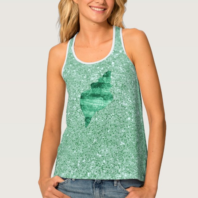 Green Seashell Faux Glitter Tank Top (Front)