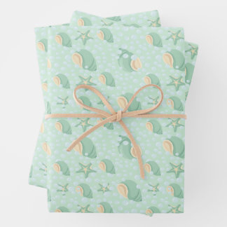 Green Seashells and Bubbles Wrapping Paper Sheets