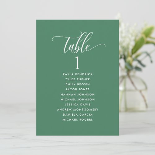Green Seating Plan Cards with Guest Names
