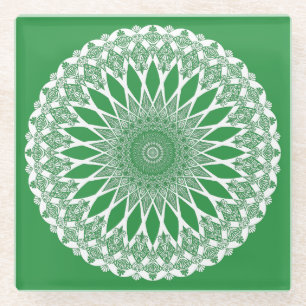 Green Seaweed Tristyns Mandala Glass Coaster